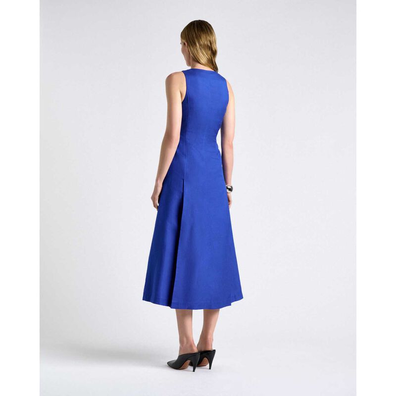 Cue Cobalt Linen Blend Zip Pleated Midi Dress image number 1